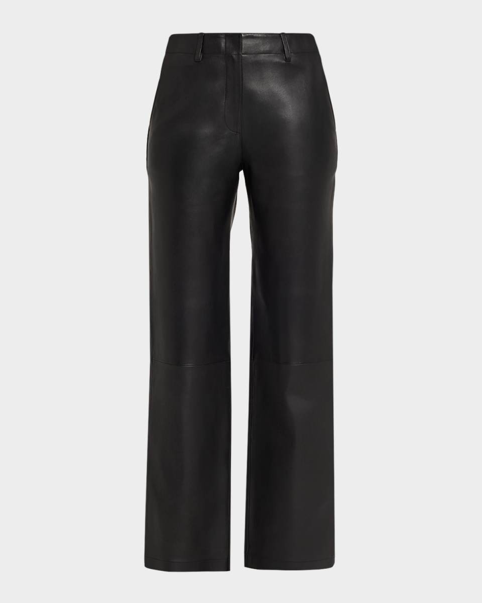 Straight-Leg Lambskin Leather Pants
